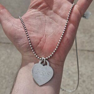 925 Sterling Silver Tiffany & Co Engraved JKS Heart Beaded Necklace 30 Inches